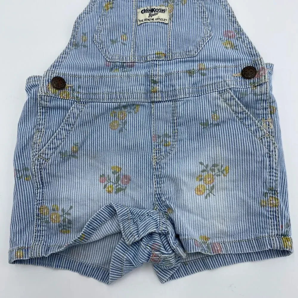 Oshkosh B'gosh Baby Girl's Striped Denim Floral Shortall Size 12M